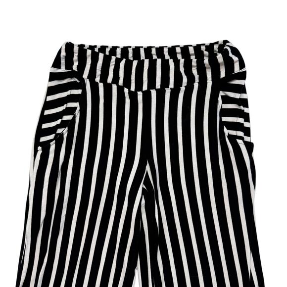 JOSEPH RIBKOFF Black White Vertical Stripe Flare Leg Knit Pants Size 2 Pull On - Picture 3 of 10